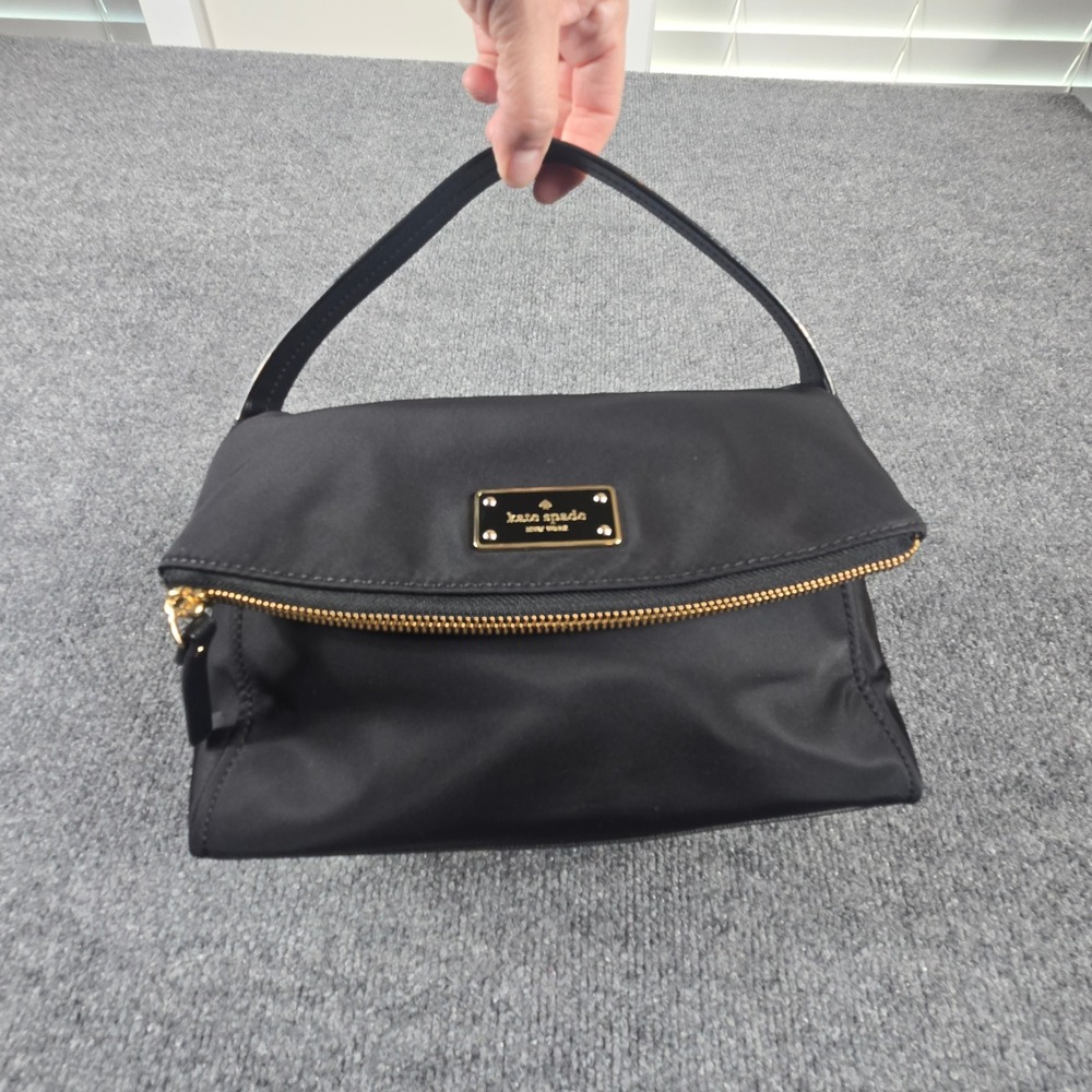 Kate Spade Shoulder Bag Womens Small Black Excellent Nylon Gold Hardware Flap